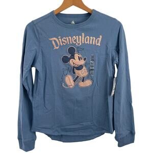 Disney Parks Disneyland Long Sleeve Shirt Mickey Mouse Blue Rose Gold Youth XL